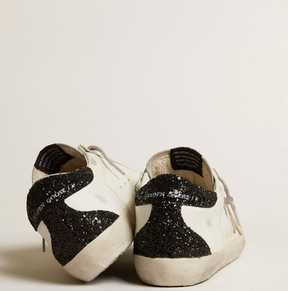 Super-Star women's sneakers with golden star and black glitter heel tab