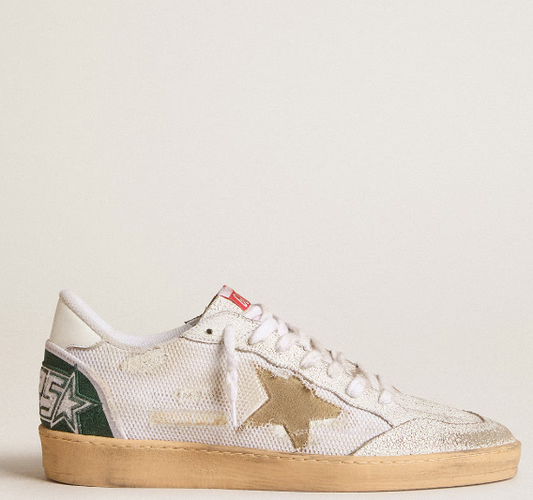 Ball Star LTD sneakers in cracklé leather and white mesh material with star in suede