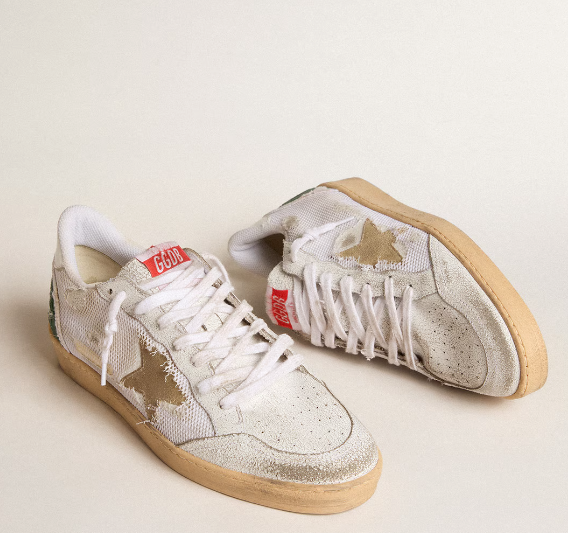 Ball Star LTD sneakers in cracklé leather and white mesh material with star in suede