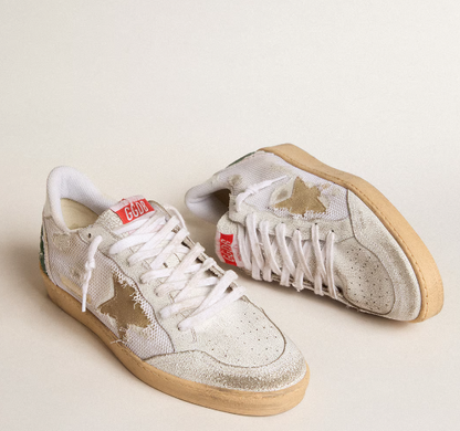 Ball Star LTD sneakers in cracklé leather and white mesh material with star in suede