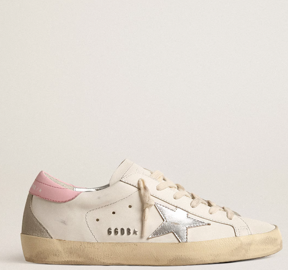 Super-Star women's sneakers with silver leather star and pink heel tab