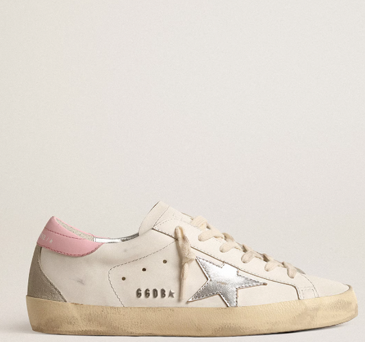Super-Star women's sneakers with silver leather star and pink heel tab