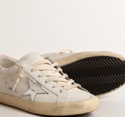 Super-Star women's sneakers with silver leather star and pink heel tab