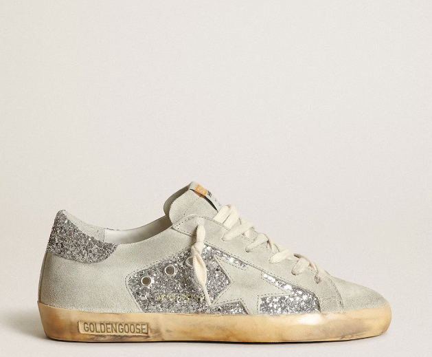 Super-Star women's sneakers in silver glitter with star and ice-colored details