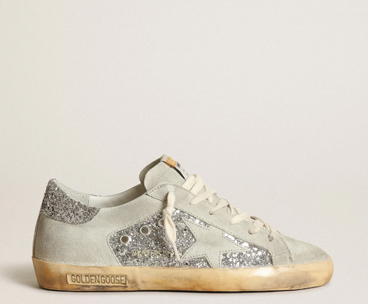 Super-Star women's sneakers in silver glitter with star and ice-colored details