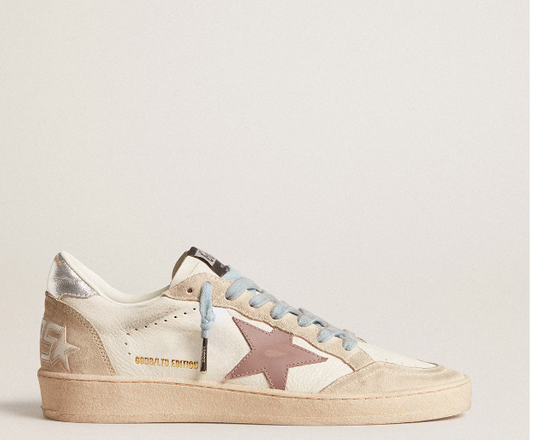 Ball Star LTD in white nappa leather and pearl suede with star in mauve leather