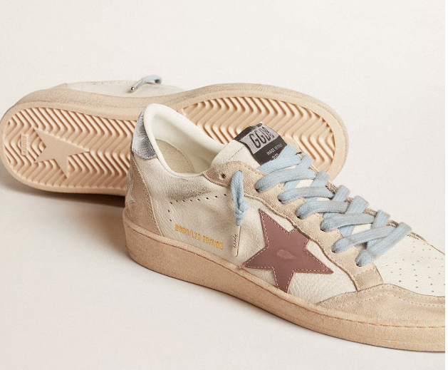 Ball Star LTD in white nappa leather and pearl suede with star in mauve leather