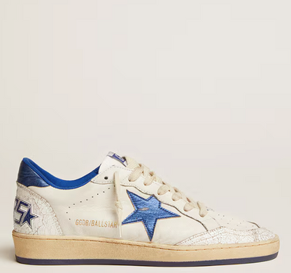 Ball Star in white nappa leather with star and heel tab in laminated blue
