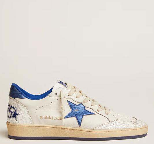 Ball Star in white nappa leather with star and heel tab in laminated blue