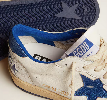 Ball Star in white nappa leather with star and heel tab in laminated blue
