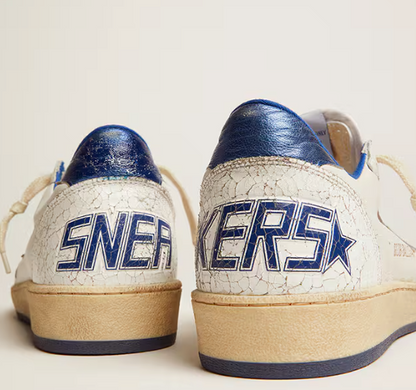 Ball Star in white nappa leather with star and heel tab in laminated blue