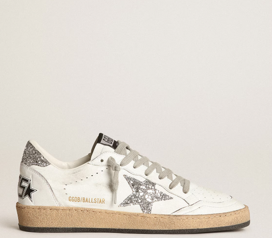Ball Star women's sneakers in nappa leather with white star and glitter heel tab
