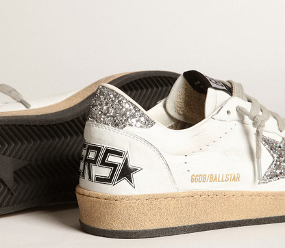 Ball Star women's sneakers in nappa leather with white star and glitter heel tab