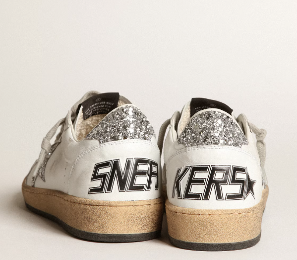 Ball Star women's sneakers in nappa leather with white star and glitter heel tab