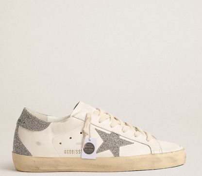 Super-Star women's sneakers with star and heel tab made of silver Swarovski crystals