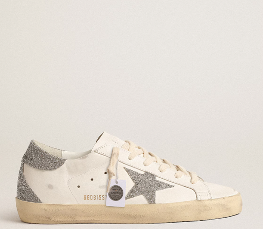 Super-Star women's sneakers with star and heel tab made of silver Swarovski crystals