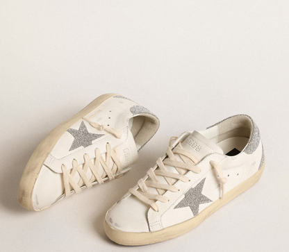 Super-Star women's sneakers with star and heel tab made of silver Swarovski crystals