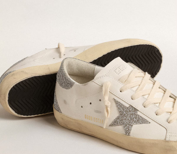 Super-Star women's sneakers with star and heel tab made of silver Swarovski crystals