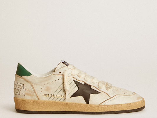 Ball Star men's sneakers with star in black leather and heel tab in green leather