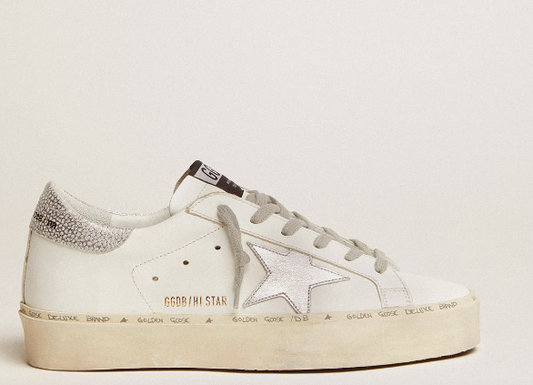Hi Star women's sneakers with star and heel tab in metallic silver leather
