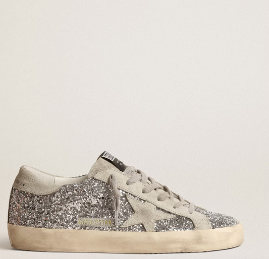 Super-Star women's sneakers in white leather with Swarovski crystals