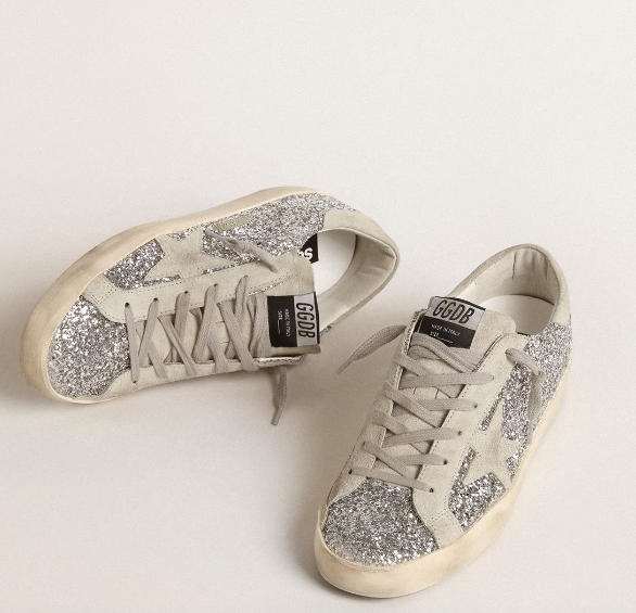 Super-Star women's sneakers in white leather with Swarovski crystals