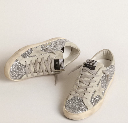 Super-Star women's sneakers in white leather with Swarovski crystals