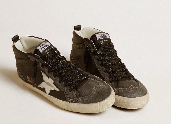 Mid Star women's sneakers in black leather with star made of silver laminated leather