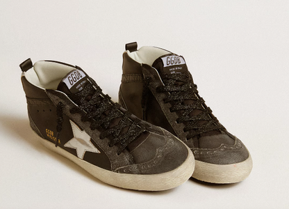 Mid Star women's sneakers in black leather with star made of silver laminated leather